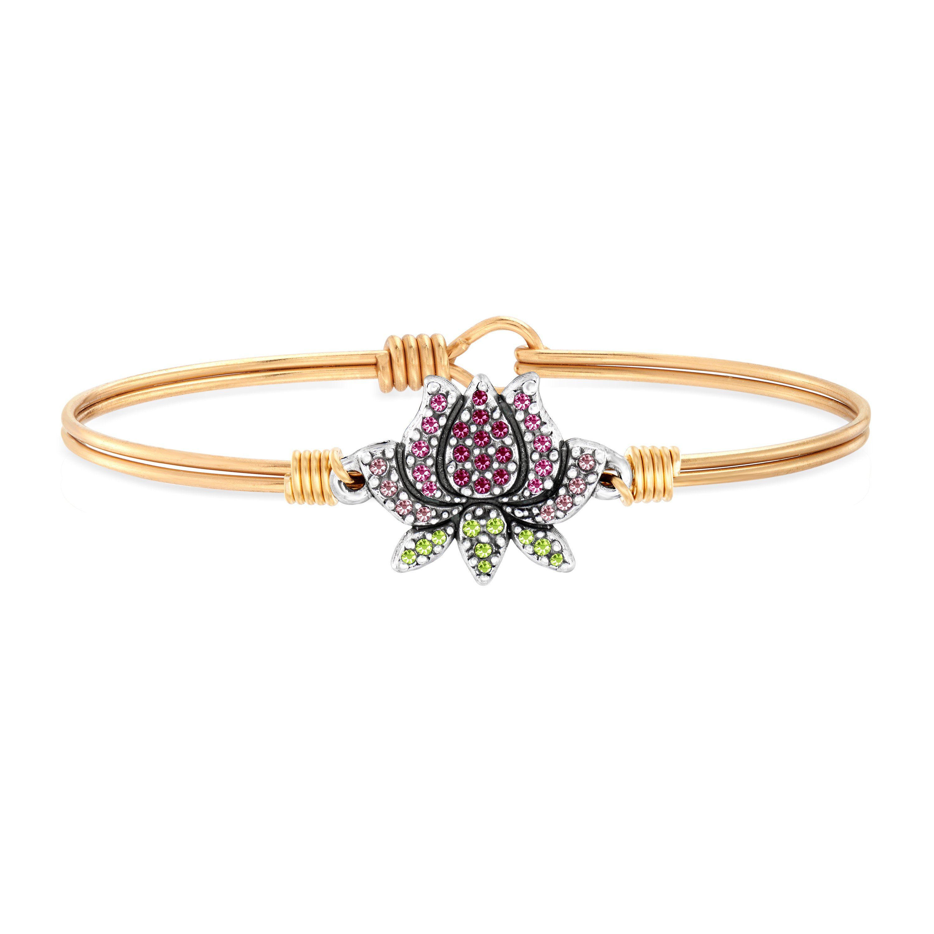 Crystal Pave Lotus Bangle Bracelet